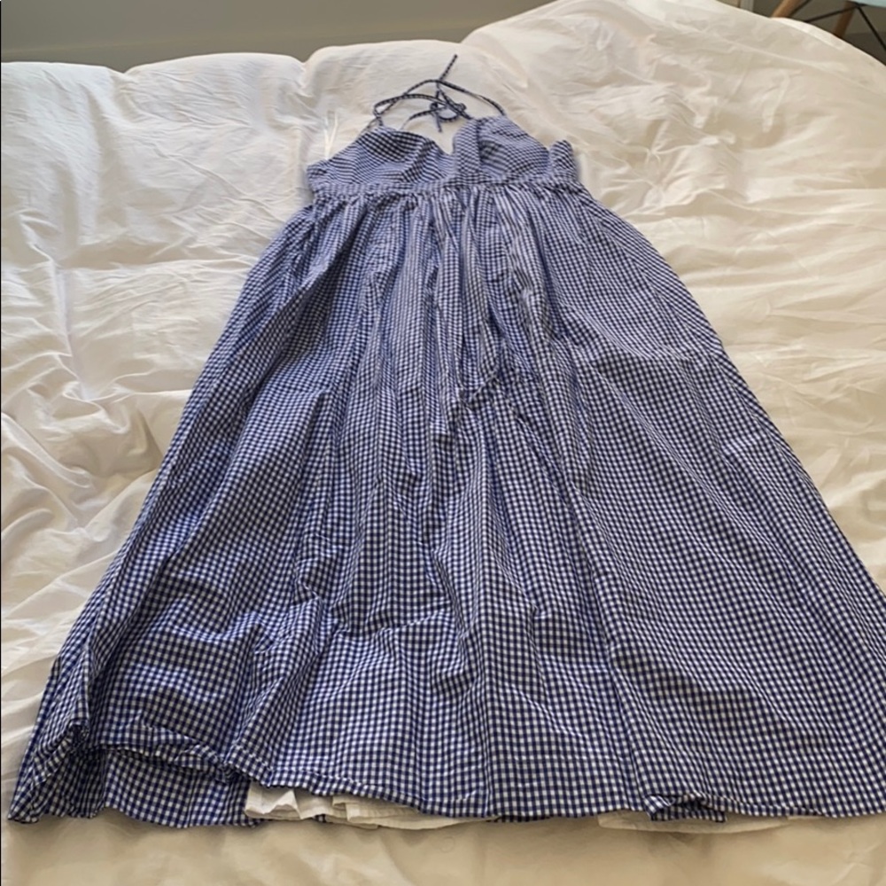 JCrew Navy Blue Gingham long dress - petite size